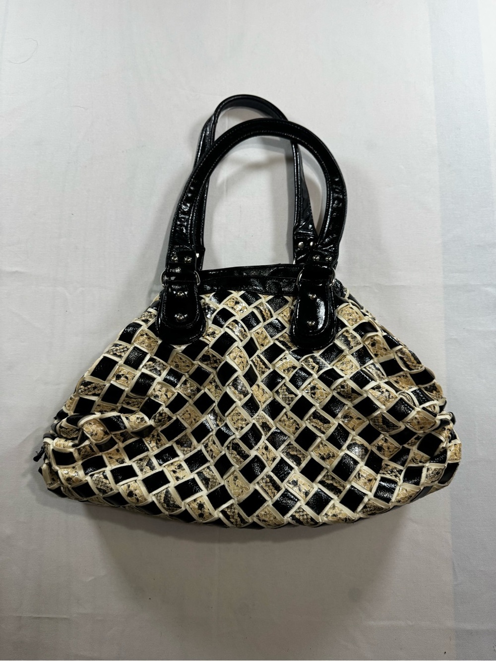 Aldo Black and Cream Woven Shoulder Bag